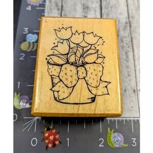 Impressive Stamps Tulips Flower Pot Rubber Stamp Wood #B5